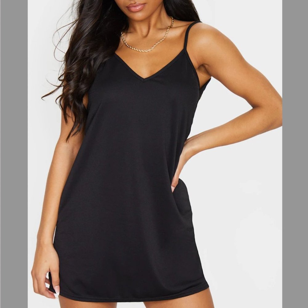 PrettyLittleThing Black Strappy Detail Cami Dress Size 8